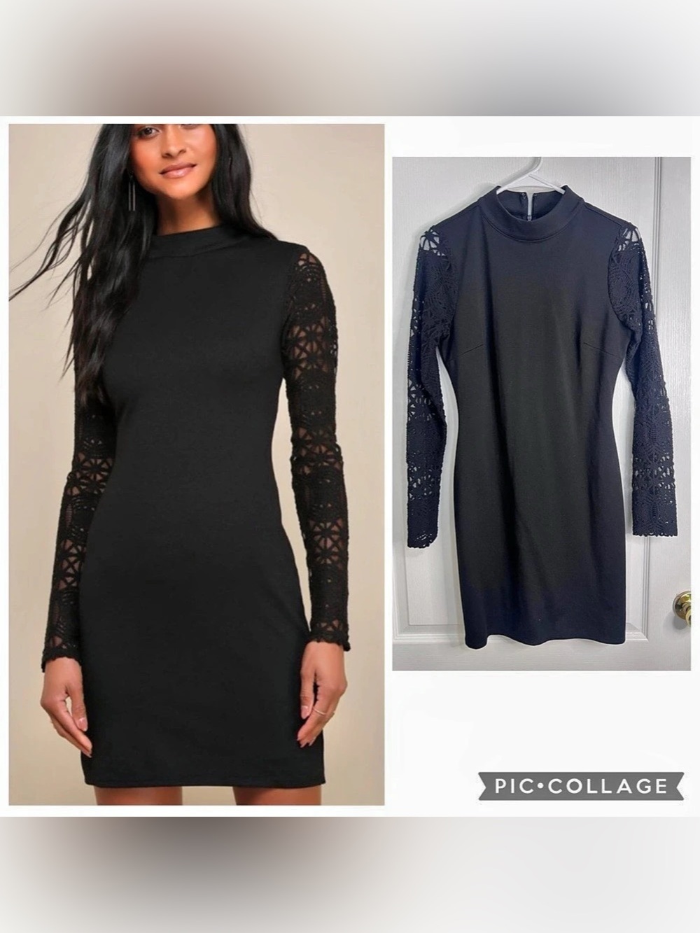Lulus Full-Hearted Black Crochet Lace Long Sleeve Sheath Dress Mini Dress Small
